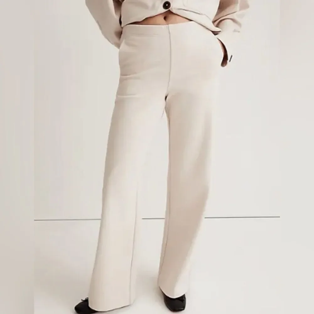 Madewell Size Small Beige Ponte Wide Leg Pants Elastic Pull On Waist Stretchy - Picture 1 of 15